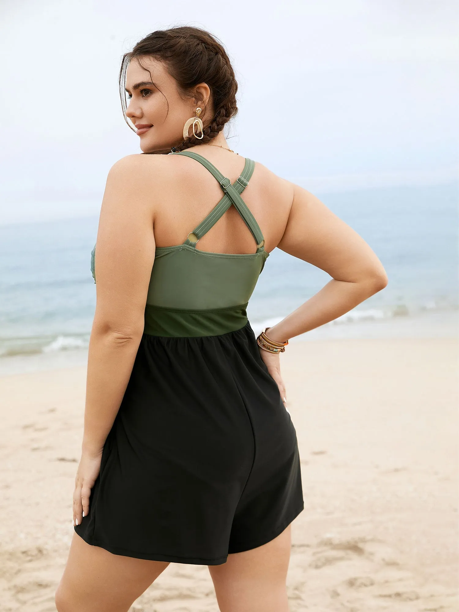 Patchwork Contrast Crossover One Piece Swimsuit sold by Bloomchic product image thumbnail 2