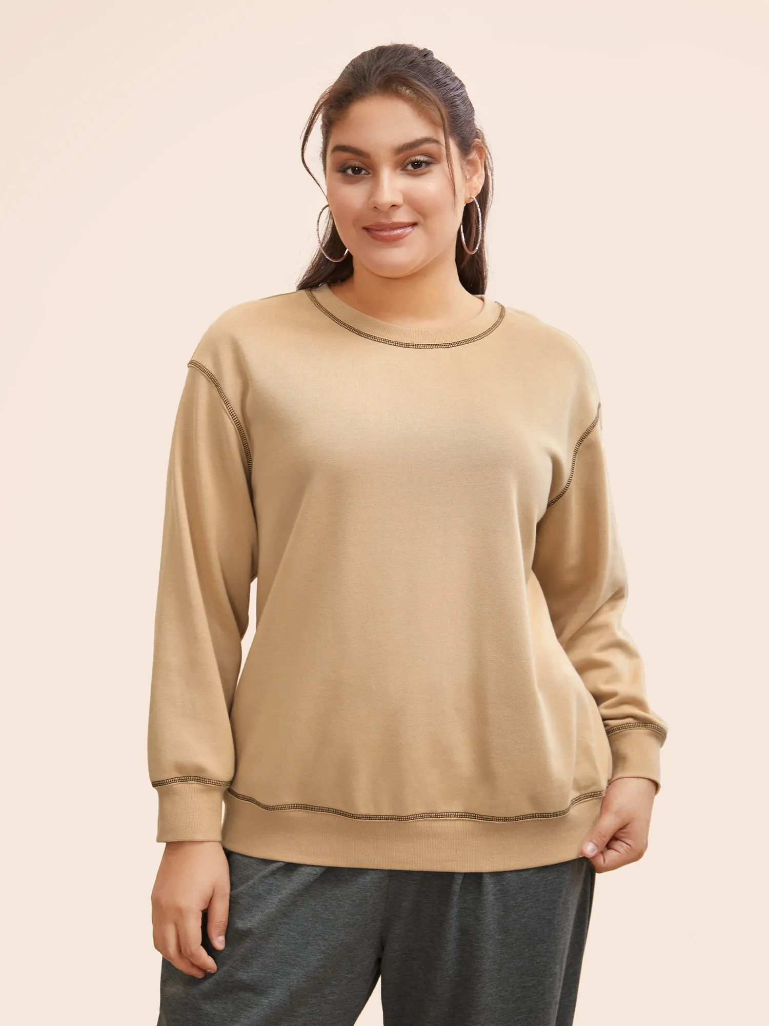 Round Neck Topstitching Patchwork Sweatshirt sold by Bloomchic