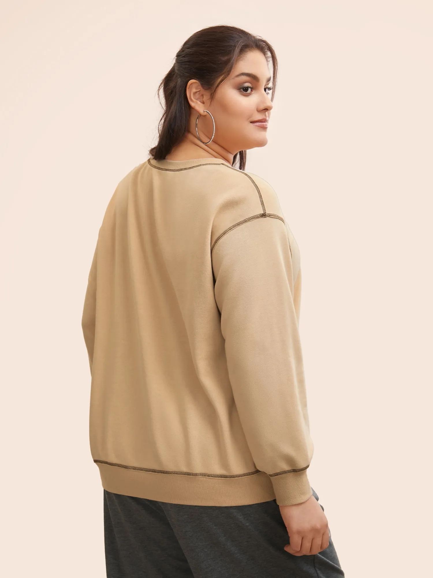 Round Neck Topstitching Patchwork Sweatshirt sold by Bloomchic product image thumbnail 3