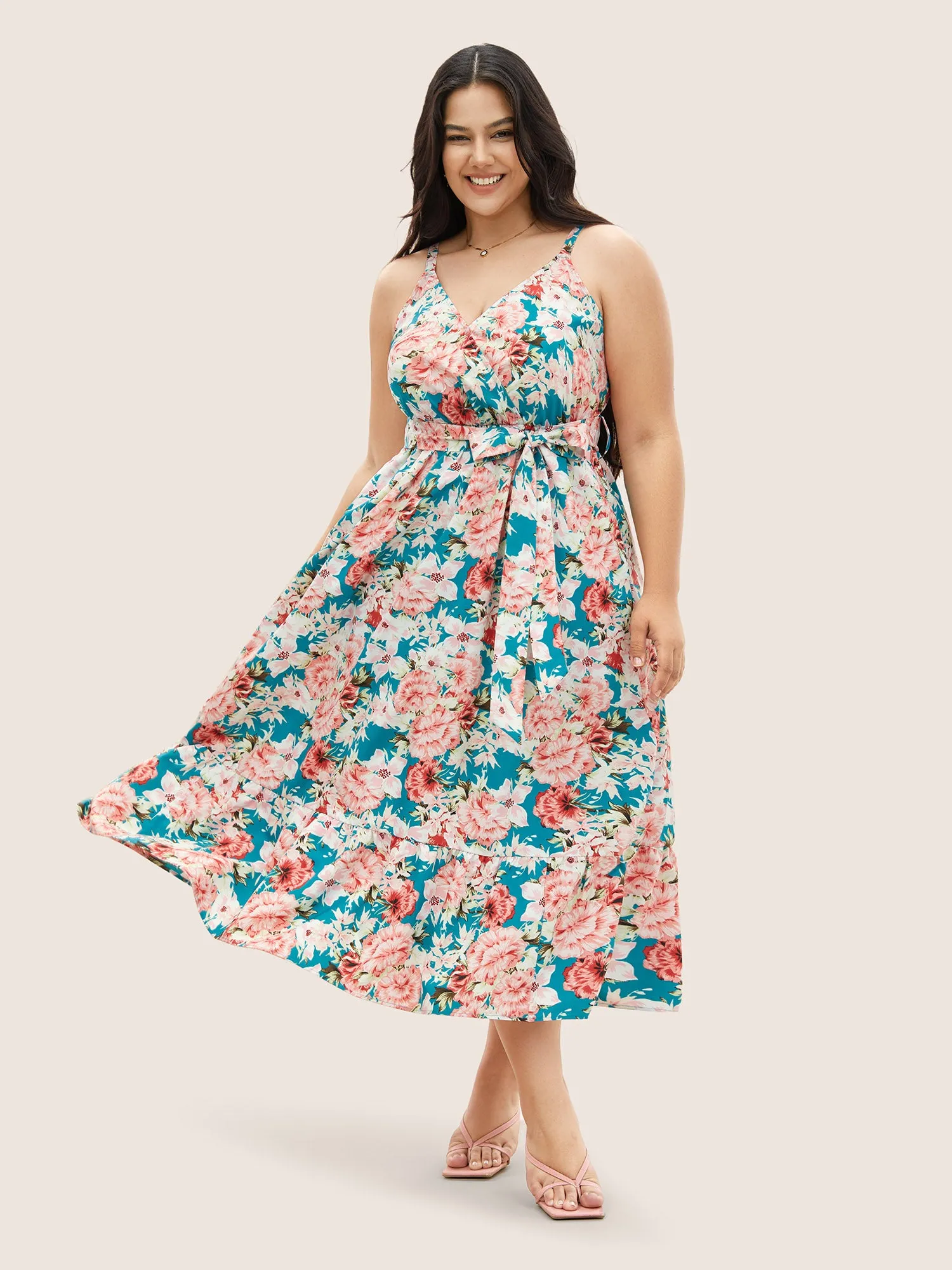 Floral Print Wrap Belted Cami Dress sold by Bloomchic