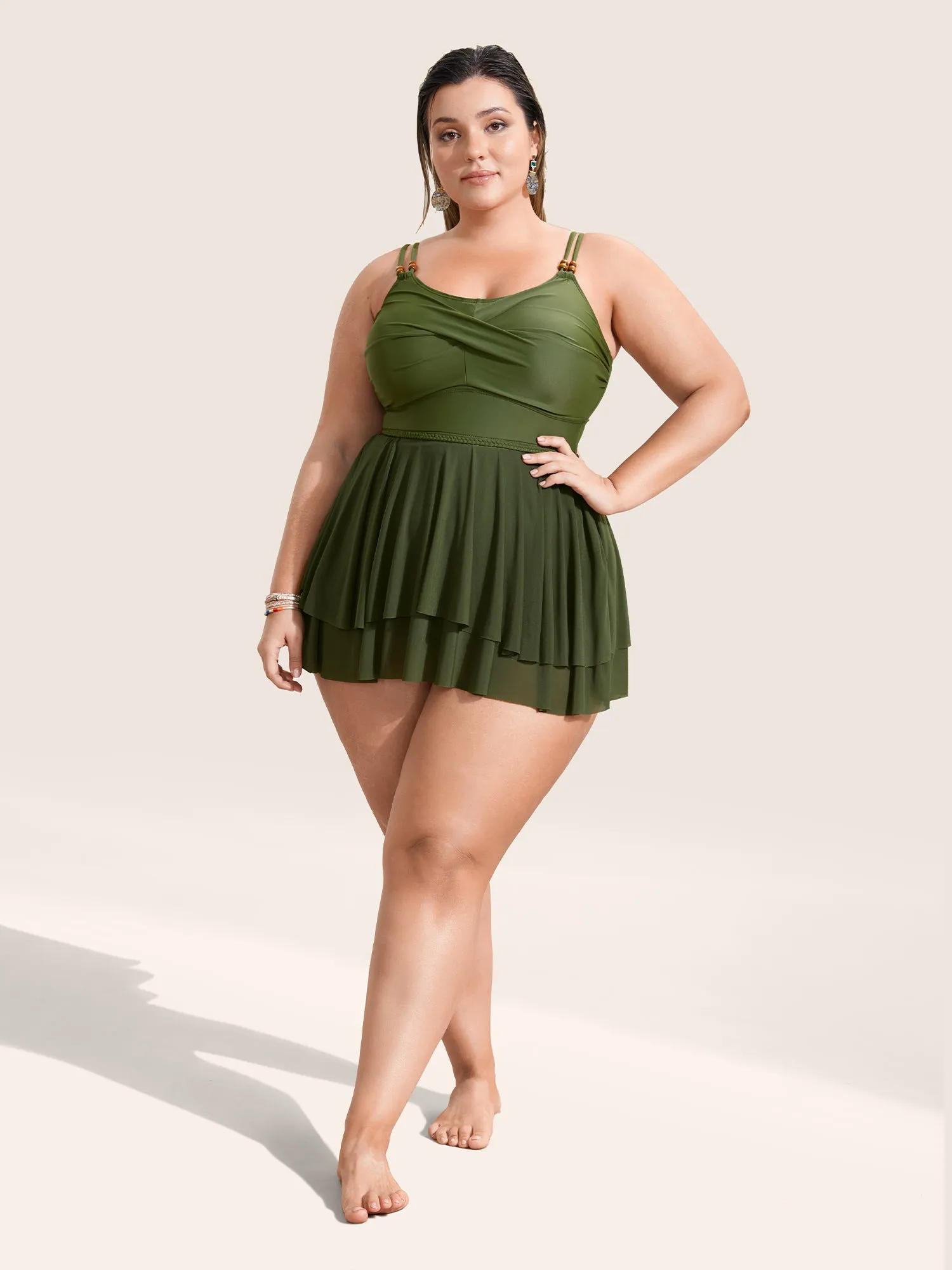 Solid Twist Front Tiered Hem Swim Dress sold by Bloomchic product image thumbnail 3
