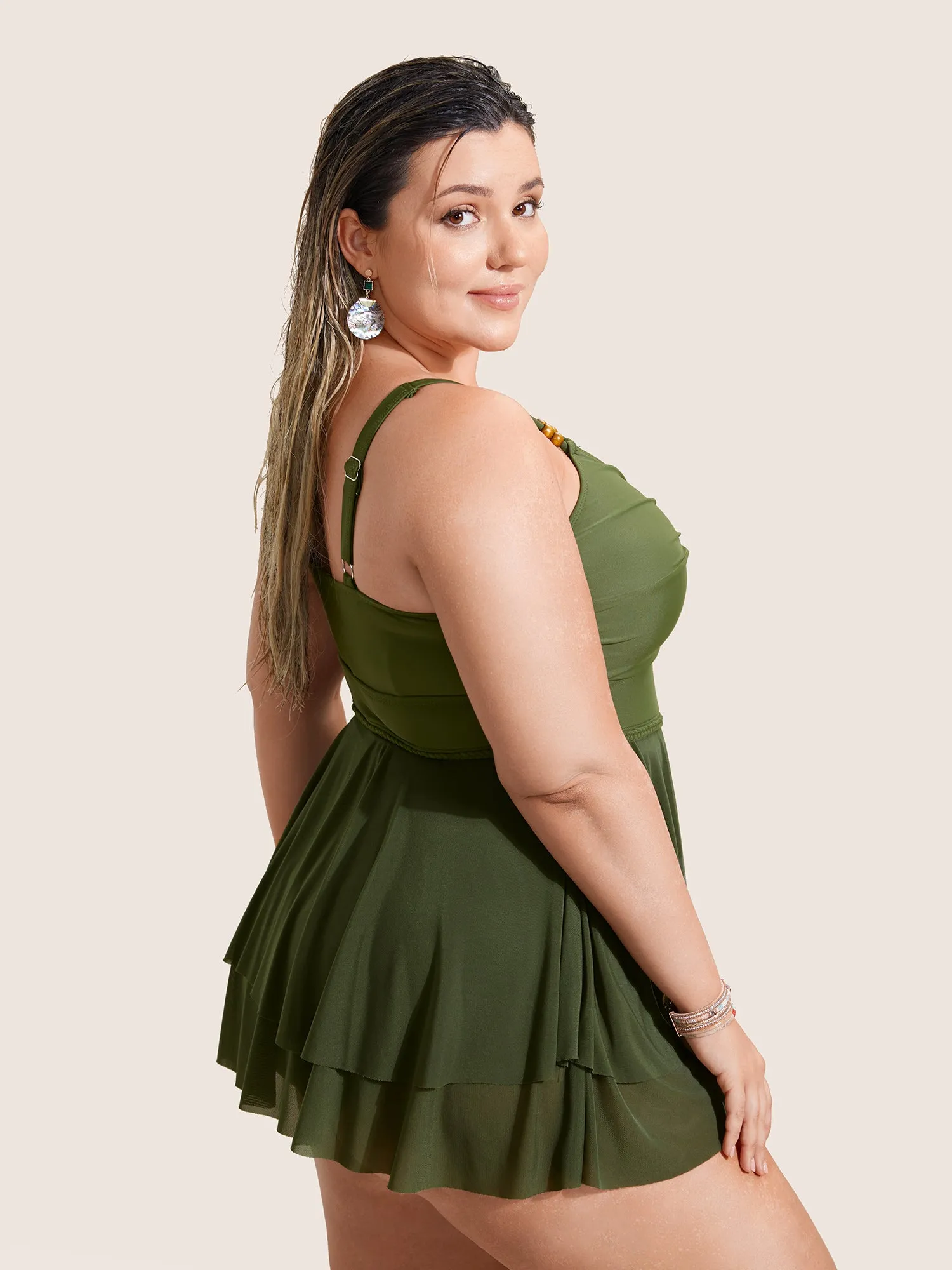 Solid Twist Front Tiered Hem Swim Dress sold by Bloomchic product image thumbnail 2