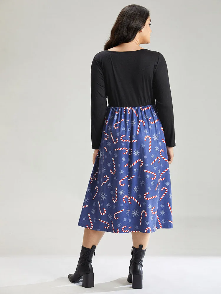 Snowflake & Christmas Candy Print Pocket Ruched Dress sold by Bloomchic product image thumbnail 3