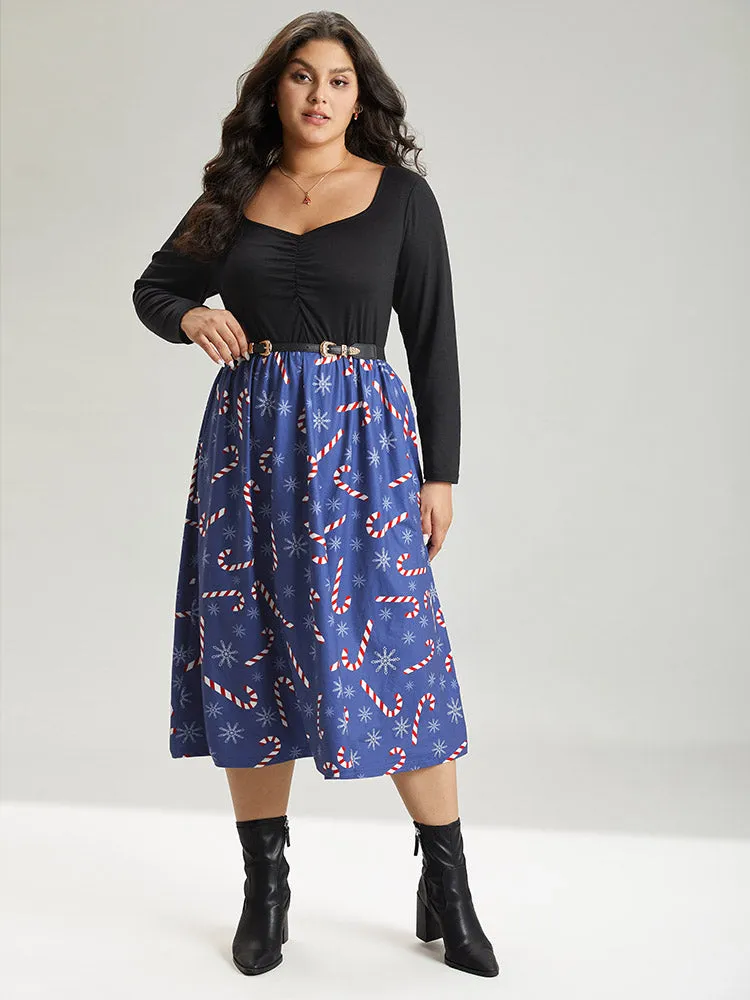 Snowflake & Christmas Candy Print Pocket Ruched Dress sold by Bloomchic product image thumbnail 5