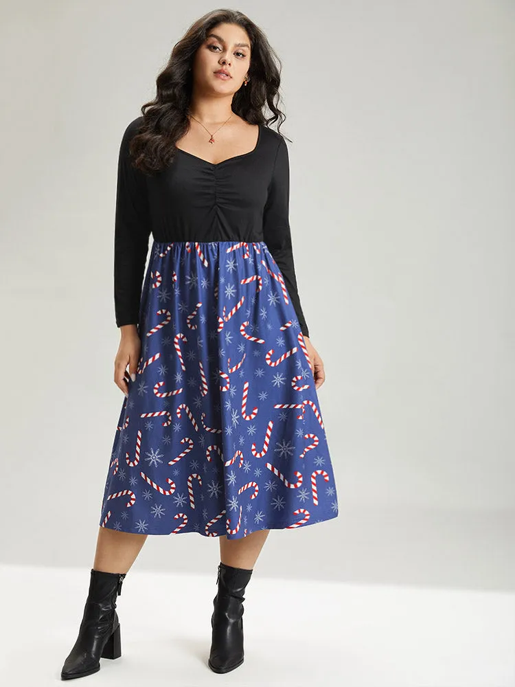 Snowflake & Christmas Candy Print Pocket Ruched Dress sold by Bloomchic product image thumbnail 2