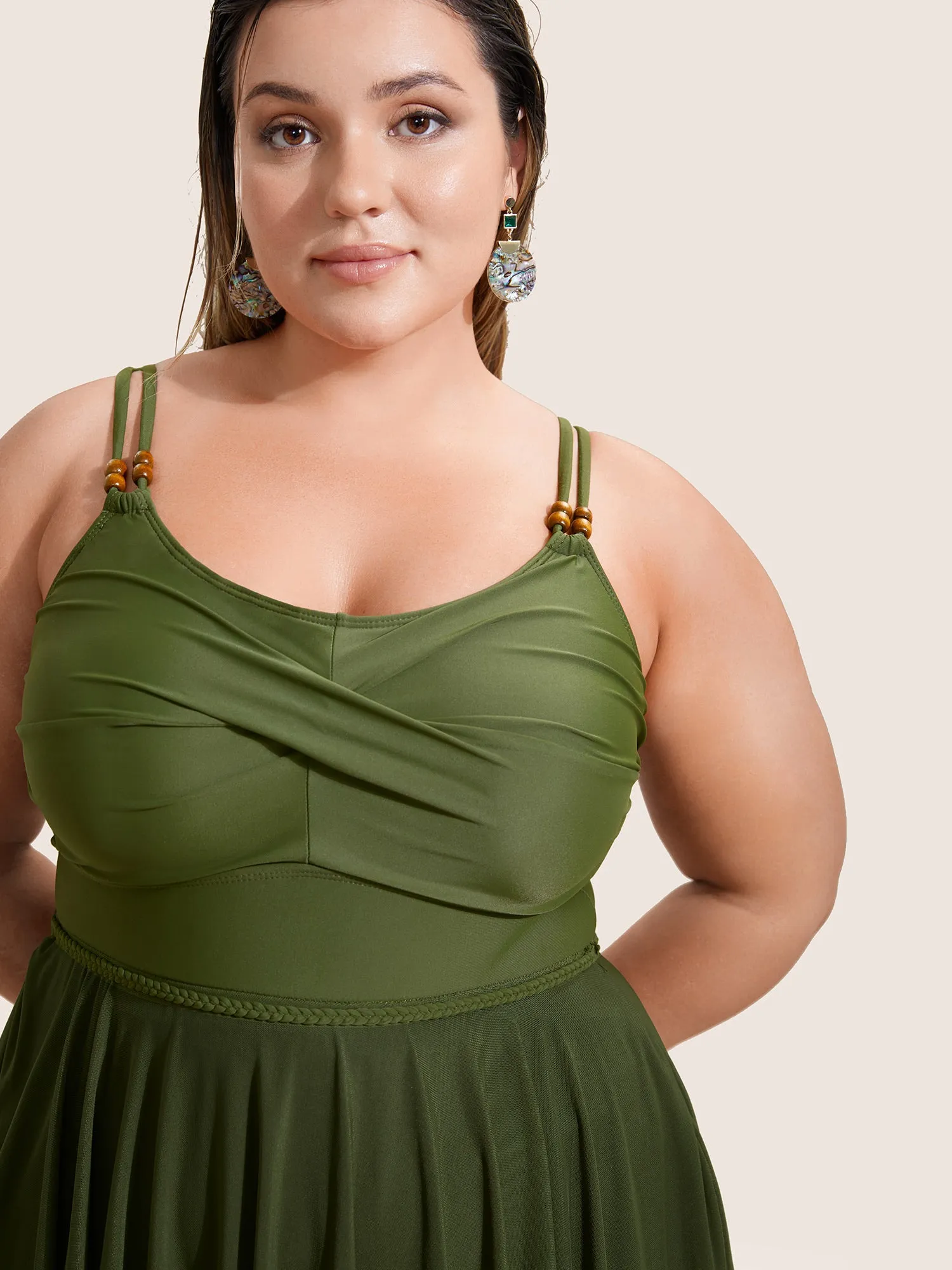 Solid Twist Front Tiered Hem Swim Dress sold by Bloomchic product image thumbnail 4