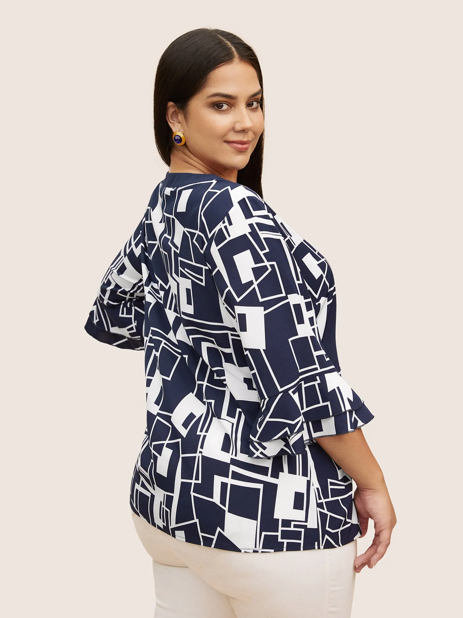 Geometric Keyhole Ruffles Metal Detail Blouse sold by Bloomchic product image thumbnail 5