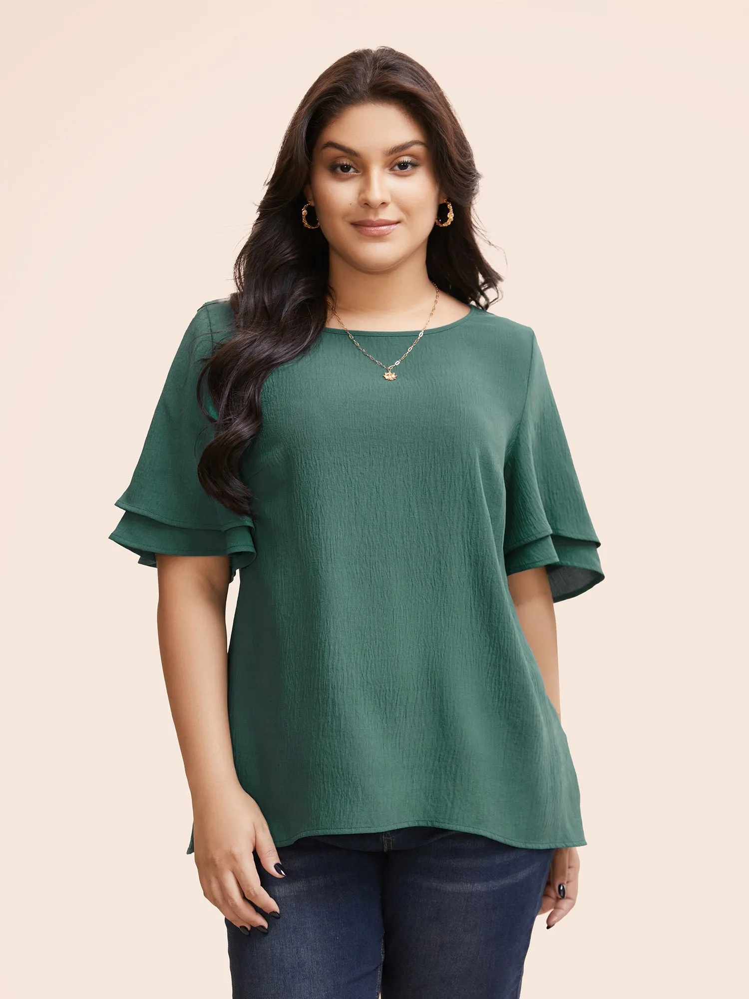 Solid Tiered Ruffles Split Hem Blouse sold by Bloomchic