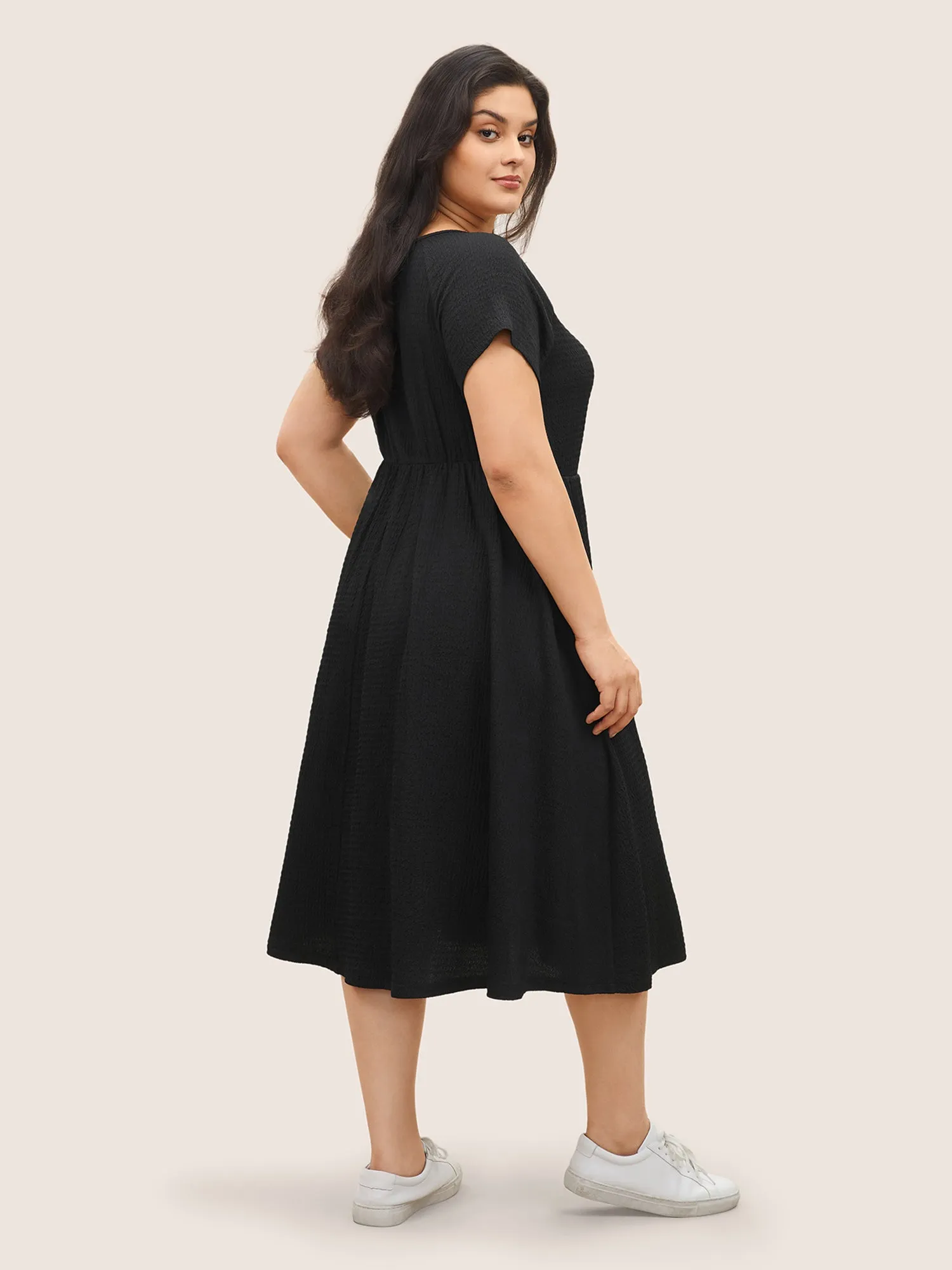 Boat Neck Raglan Sleeve Button Detail Dress sold by Bloomchic product image thumbnail 3