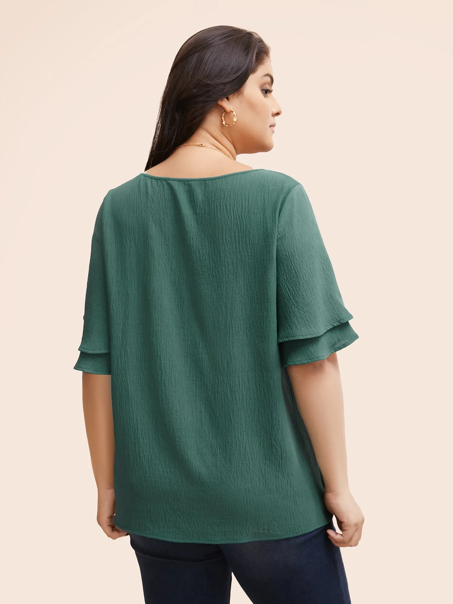 Solid Tiered Ruffles Split Hem Blouse sold by Bloomchic product image thumbnail 4