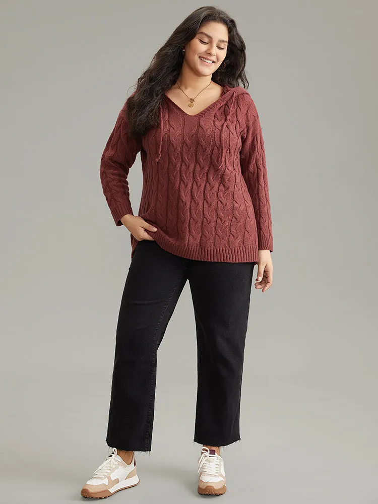 Plain Cable Knit Hooded Ties Pullover sold by Bloomchic product image thumbnail 3