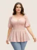 Solid Heart Neckline Pleated Button Detail Blouse sold by Bloomchic