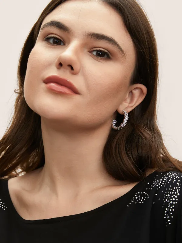 Shiny Cubic Zirconia Decor Hoop Earrings sold by Bloomchic