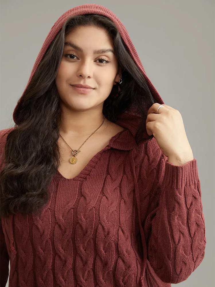 Plain Cable Knit Hooded Ties Pullover sold by Bloomchic product image thumbnail 4