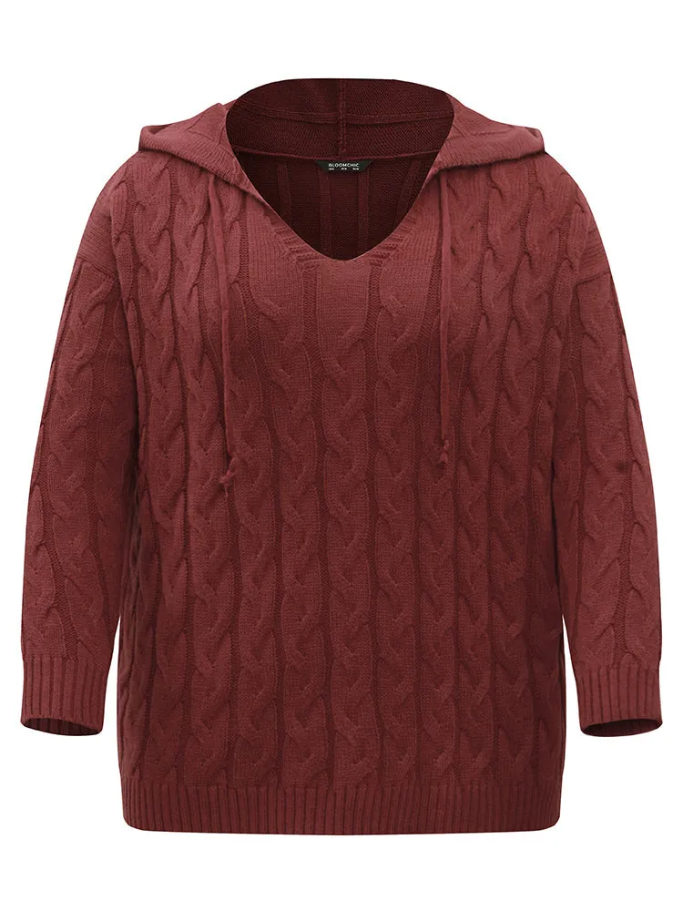 Plain Cable Knit Hooded Ties Pullover sold by Bloomchic product image thumbnail 5