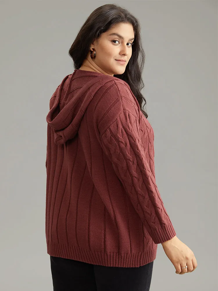 Plain Cable Knit Hooded Ties Pullover sold by Bloomchic product image thumbnail 2