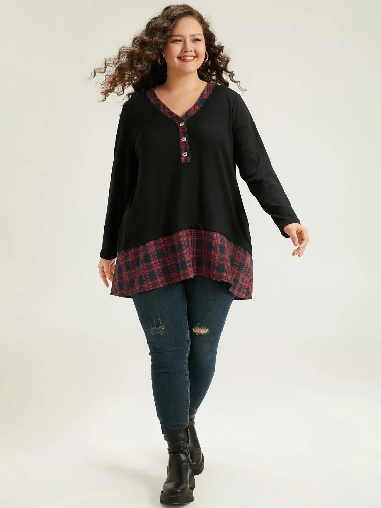 Plaid Patchwork Button Through T-shirt sold by Bloomchic product image thumbnail 4