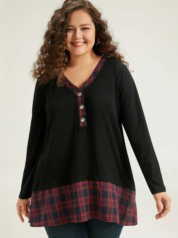 Plaid Patchwork Button Through T-shirt sold by Bloomchic product image thumbnail 2