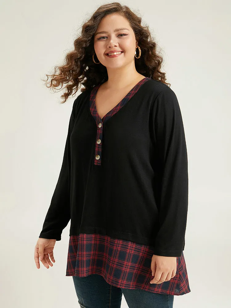 Plaid Patchwork Button Through T-shirt sold by Bloomchic product image thumbnail 3