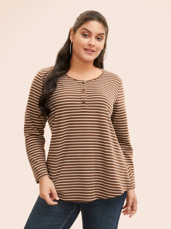 Striped Textured Button Up T-shirt sold by Bloomchic