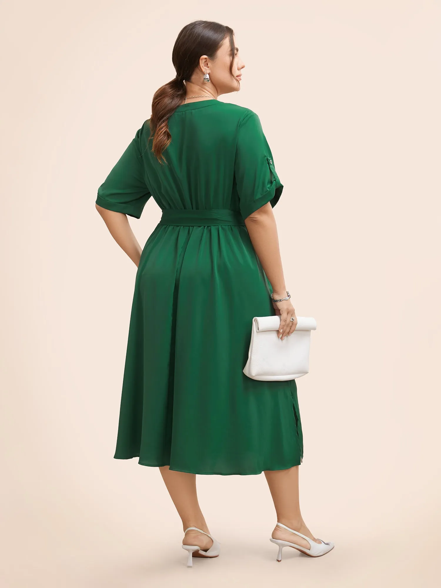 Solid Tab Sleeve Split Hem Dress sold by Bloomchic product image thumbnail 3