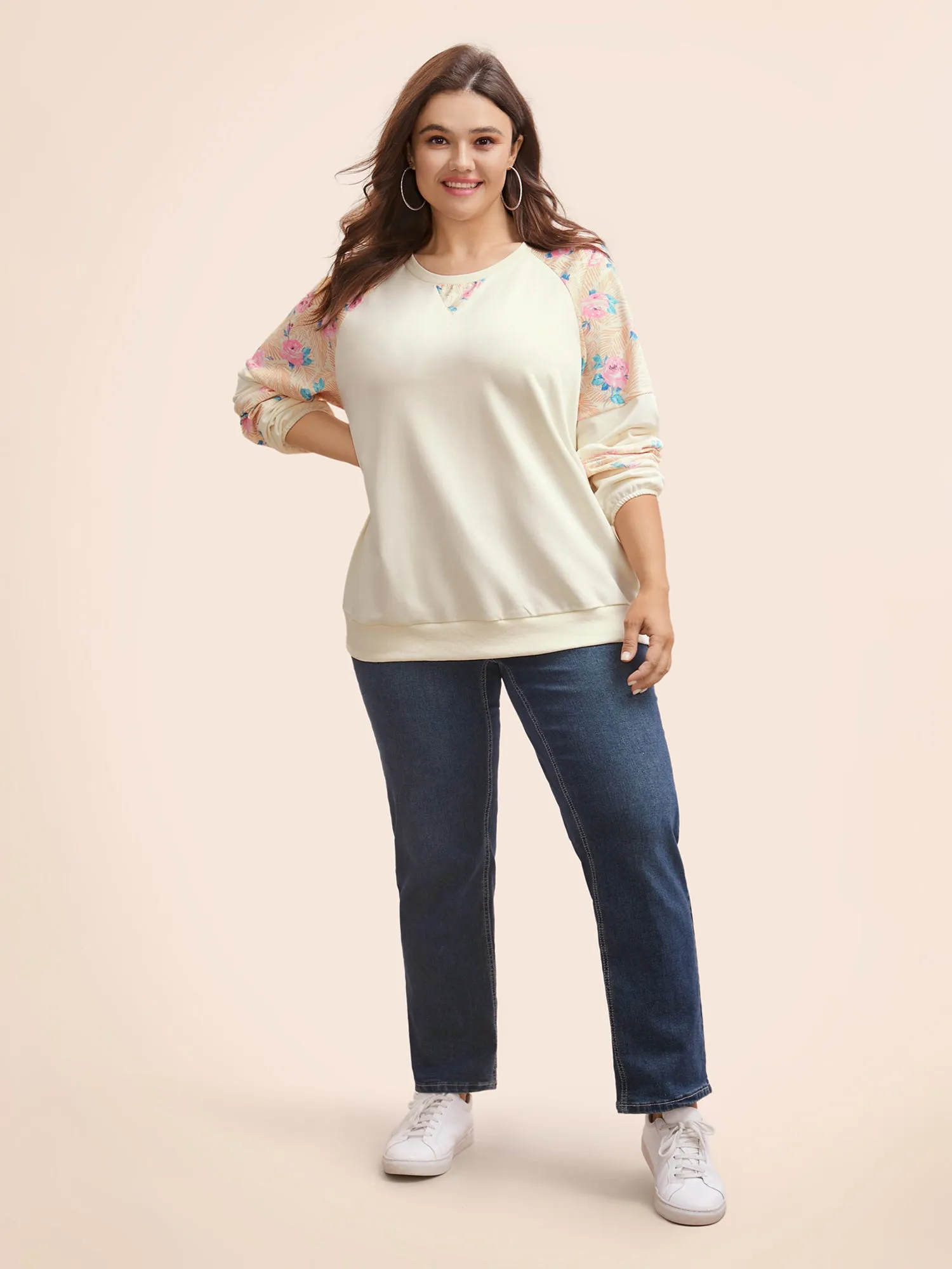 Floral Patchwork Lantern Sleeve Sweatshirt sold by Bloomchic product image thumbnail 3