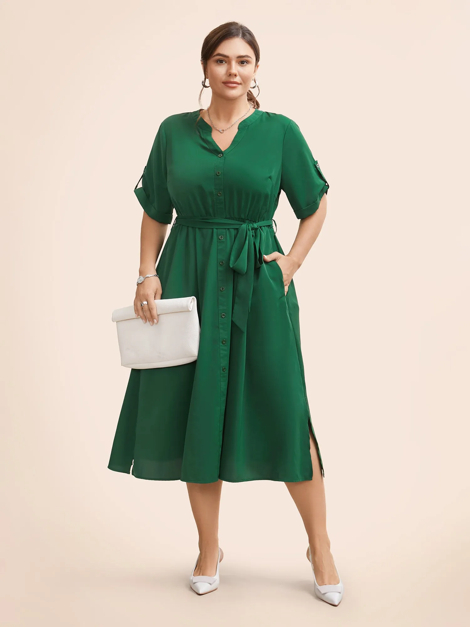 Solid Tab Sleeve Split Hem Dress sold by Bloomchic product image thumbnail 2