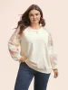 Floral Patchwork Lantern Sleeve Sweatshirt sold by Bloomchic