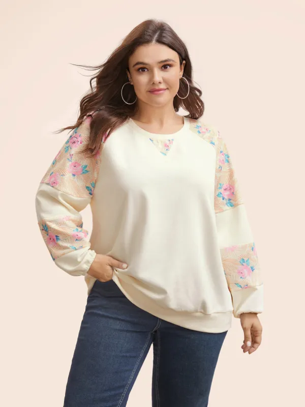 Floral Patchwork Lantern Sleeve Sweatshirt sold by Bloomchic
