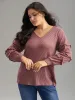 Halloween Plain Textured Frill Trim V Neck T-shirt sold by Bloomchic