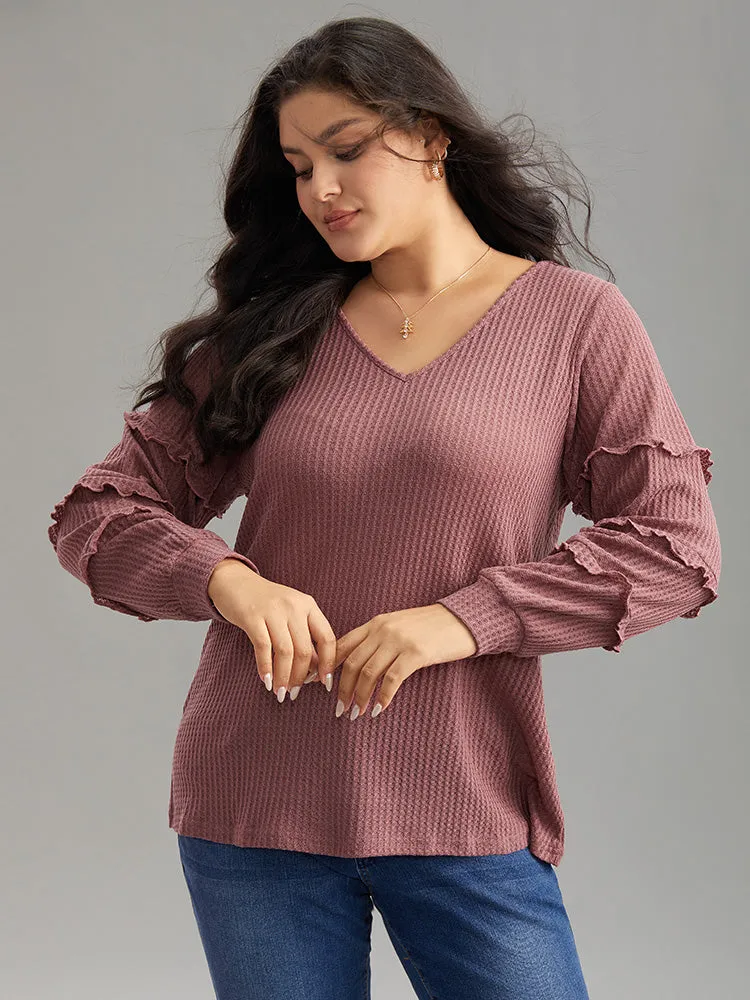 Halloween Plain Textured Frill Trim V Neck T-shirt sold by Bloomchic product image thumbnail 5