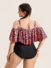 Leopard Patchwork Cold Shoulder One Piece Swimsuit sold by Bloomchic