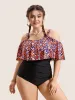 Leopard Patchwork Cold Shoulder One Piece Swimsuit sold by Bloomchic