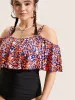 Leopard Patchwork Cold Shoulder One Piece Swimsuit sold by Bloomchic