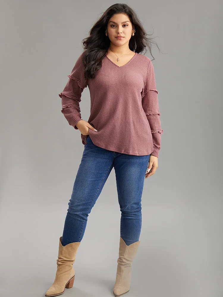 Halloween Plain Textured Frill Trim V Neck T-shirt sold by Bloomchic product image thumbnail 4