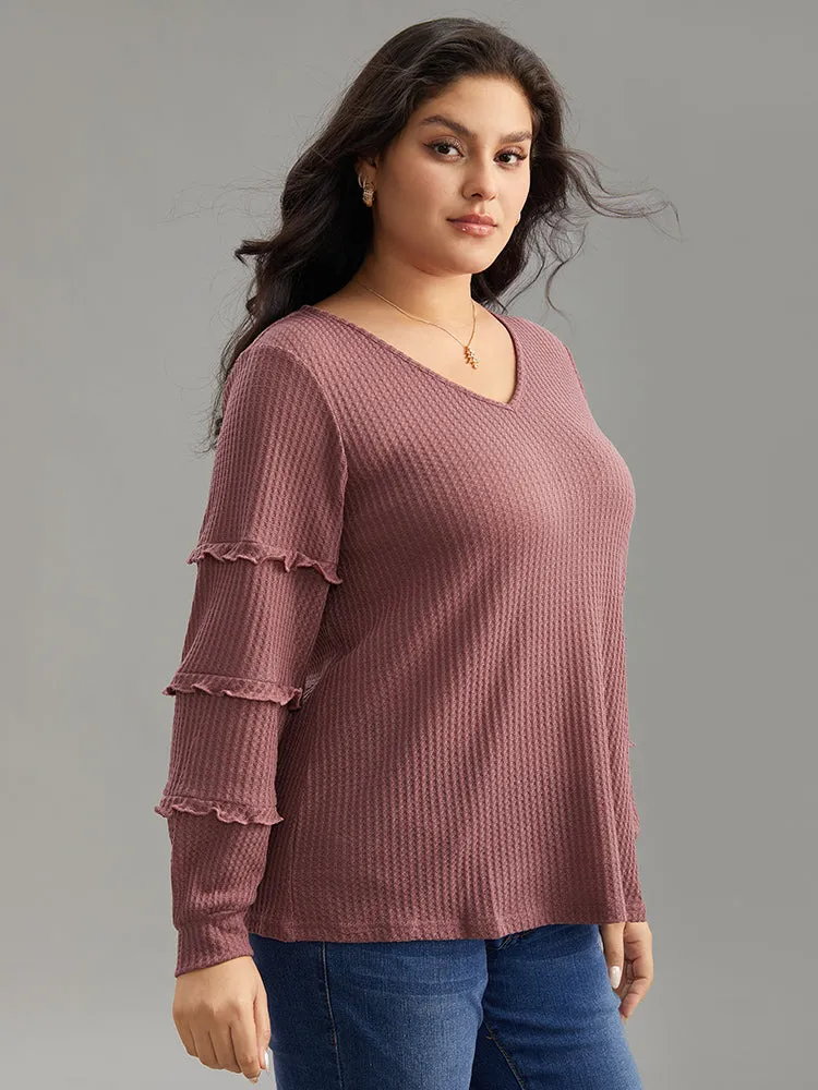 Halloween Plain Textured Frill Trim V Neck T-shirt sold by Bloomchic product image thumbnail 3