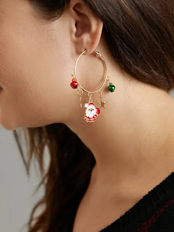 Santa Claus & Small Bell Detail Circular Hoop Earrings sold by Bloomchic