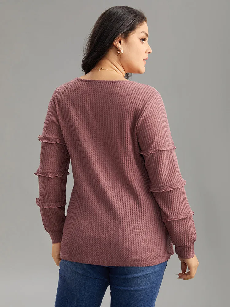 Halloween Plain Textured Frill Trim V Neck T-shirt sold by Bloomchic product image thumbnail 2