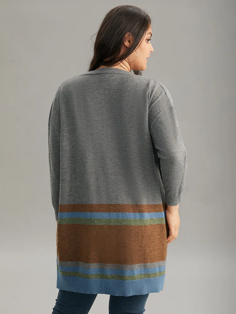 Anti-Pilling Colorblock Contrast Open Front Cardigan sold by Bloomchic product image thumbnail 2