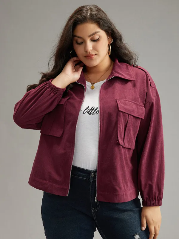 Plain Pocket Zipper Elastic Cuffs Jacket sold by Bloomchic