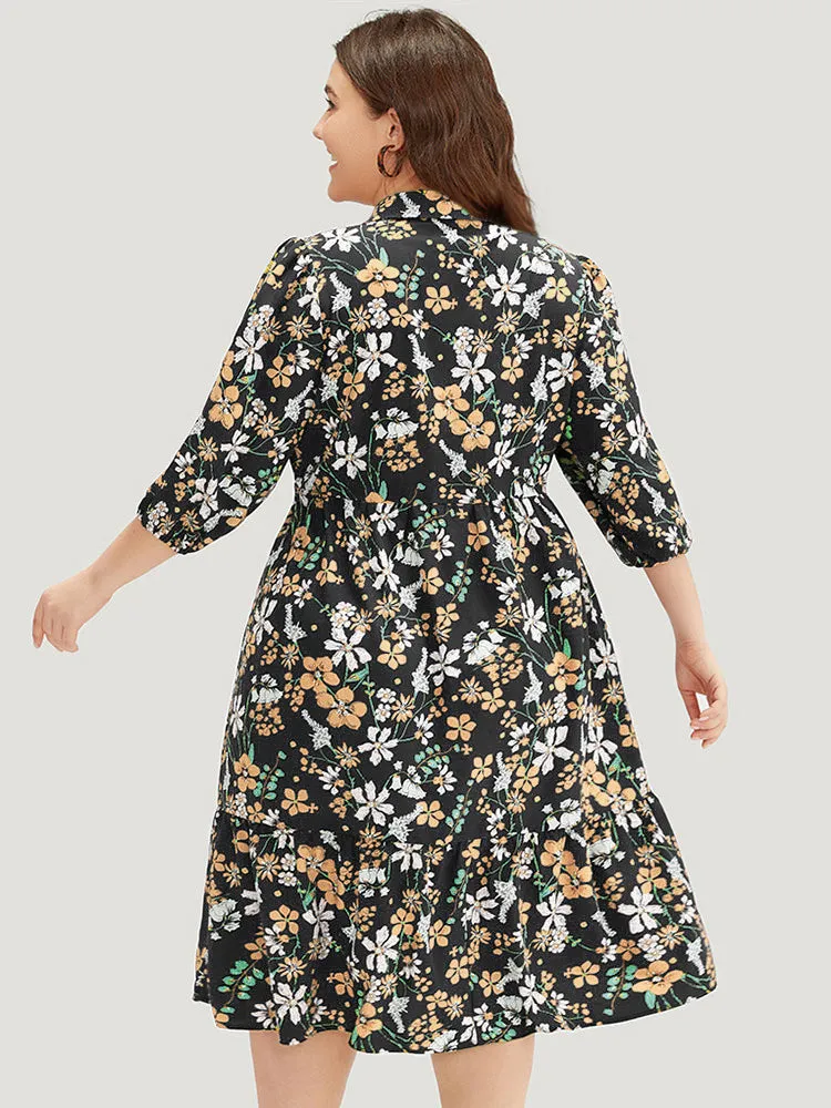Floral Print Shirt Collar Ruffled Hem Dress sold by Bloomchic product image thumbnail 2