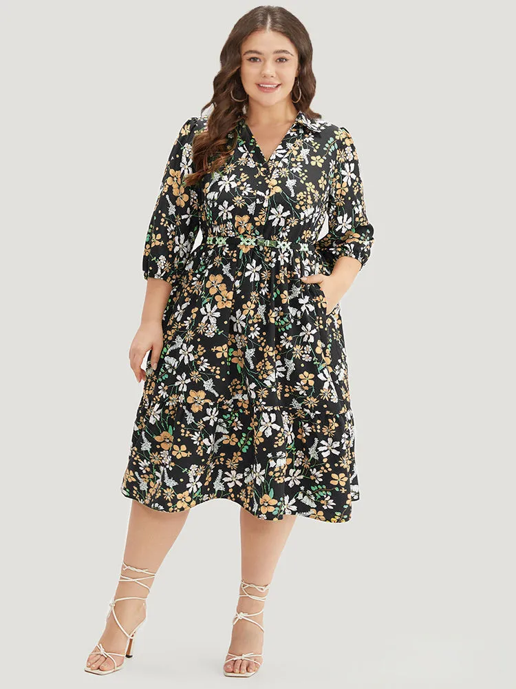 Floral Print Shirt Collar Ruffled Hem Dress sold by Bloomchic product image thumbnail 4