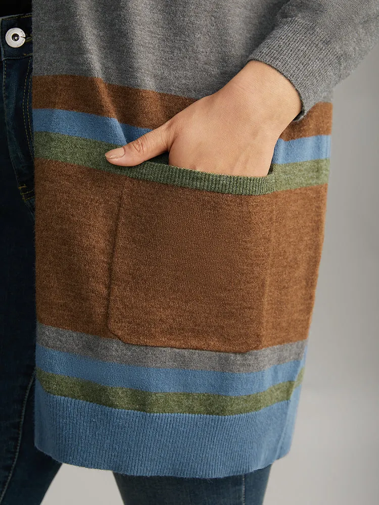 Anti-Pilling Colorblock Contrast Open Front Cardigan sold by Bloomchic product image thumbnail 3