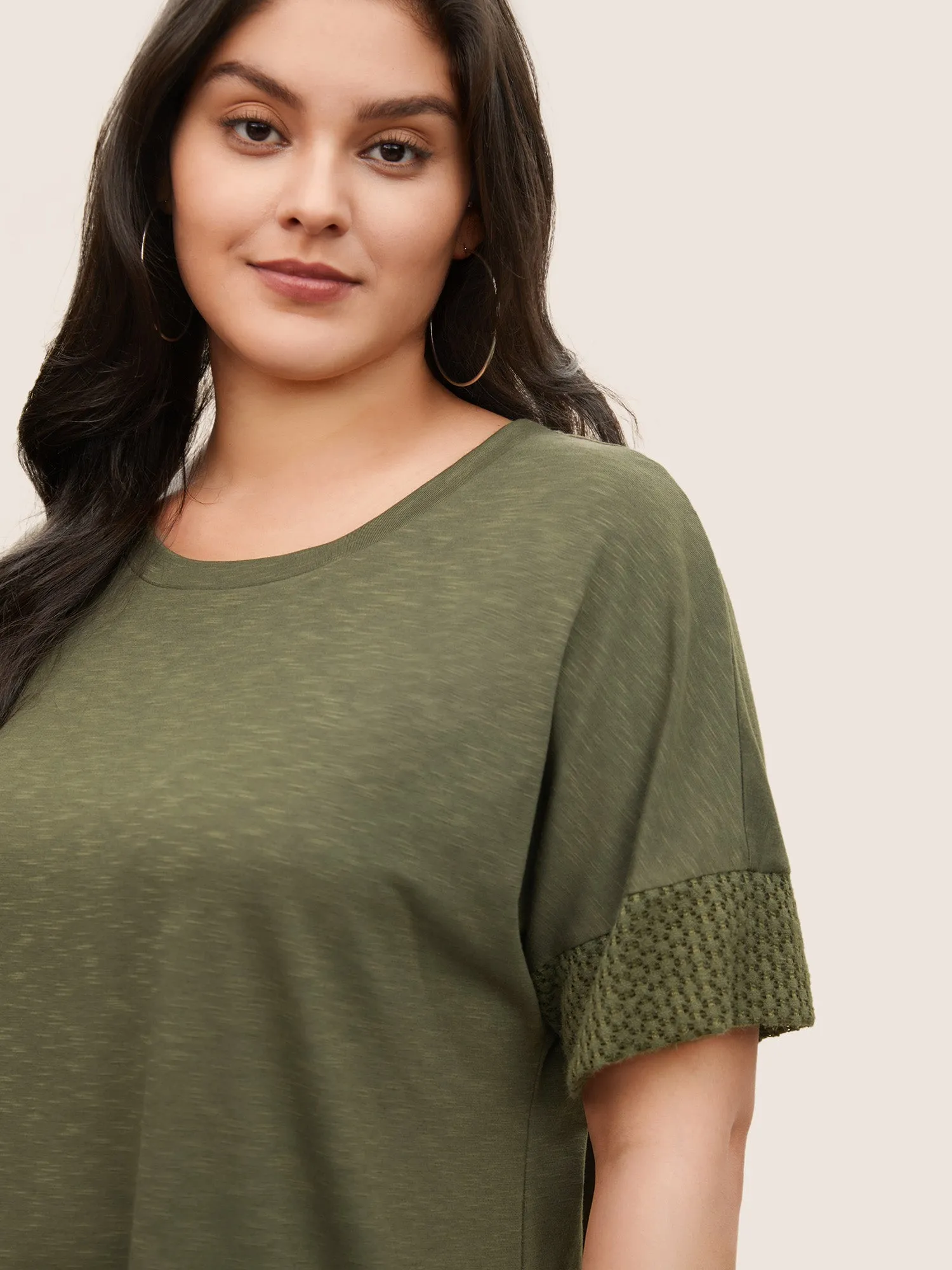 Solid Lace Insert Batwing Sleeve T-shirt sold by Bloomchic product image thumbnail 3