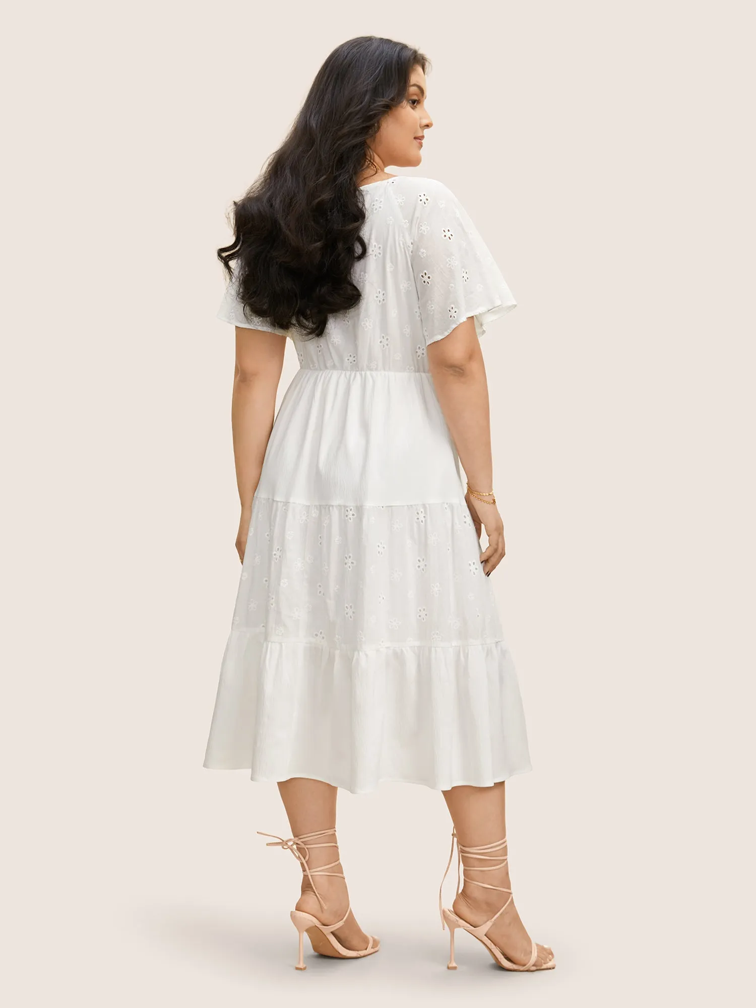 Broderie Anglaise Ties Ruffle Layered Hem Dress sold by Bloomchic product image thumbnail 3