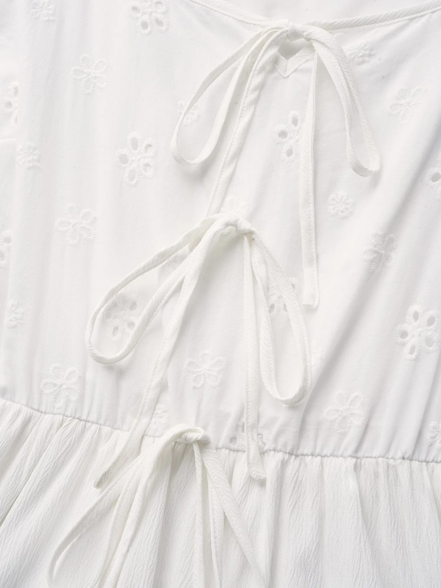 Broderie Anglaise Ties Ruffle Layered Hem Dress sold by Bloomchic product image thumbnail 5