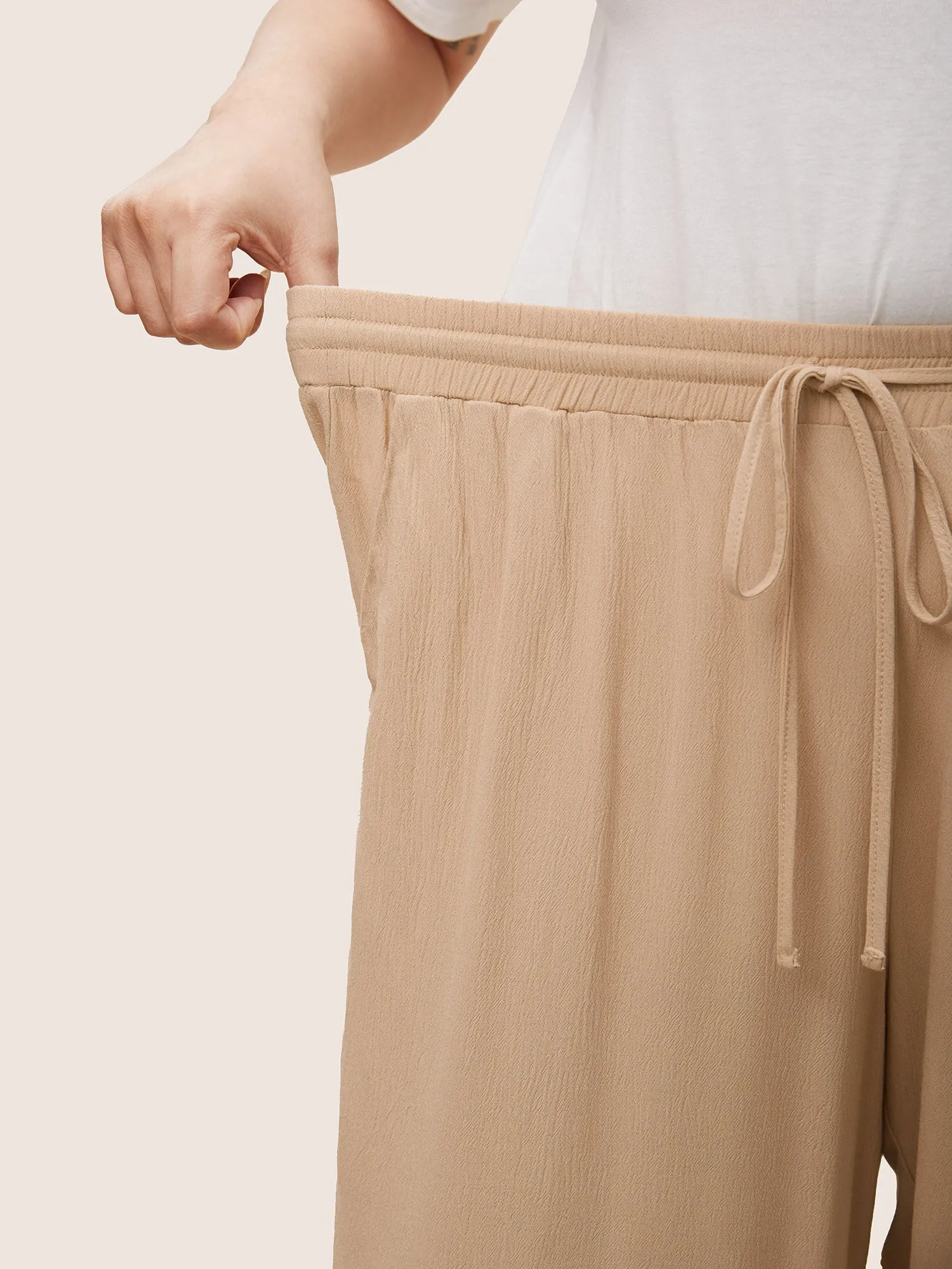 Solid Texture Drawstring Rayon Wide Leg Pants sold by Bloomchic product image thumbnail 3