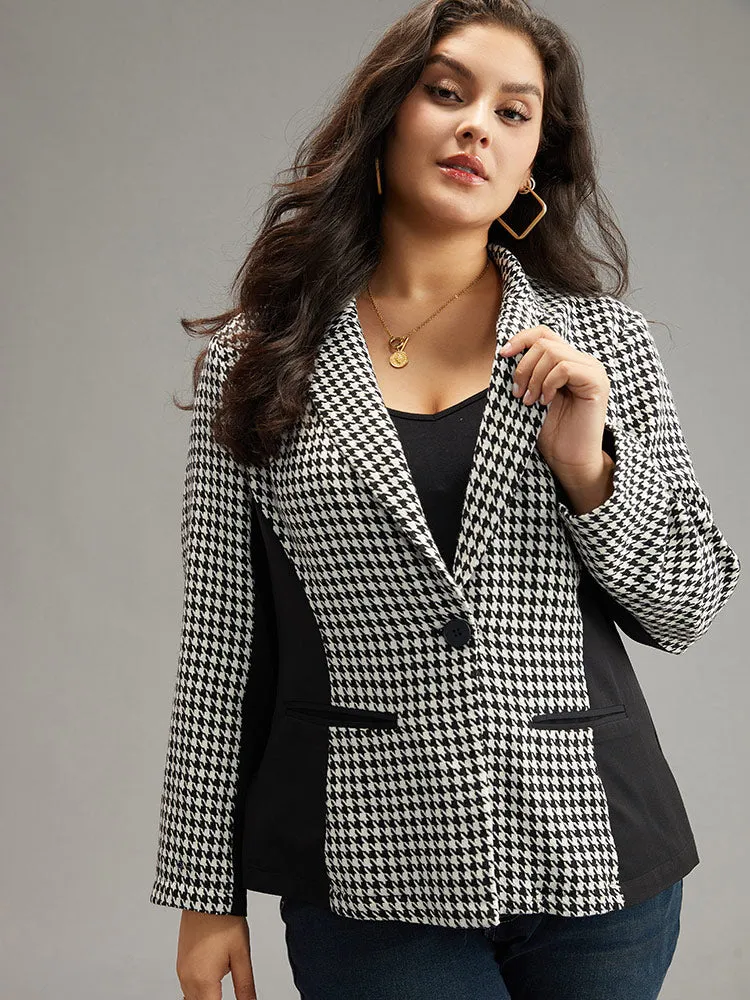 Houndstooth Patchwork Button Up Pocket Blazer sold by Bloomchic