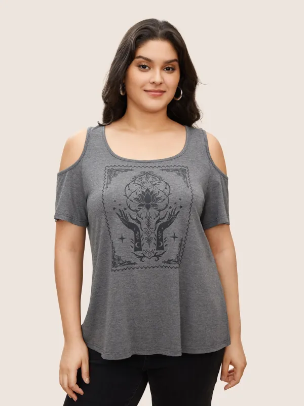 Horoscope Print Cold Shoulder T-shirt sold by Bloomchic