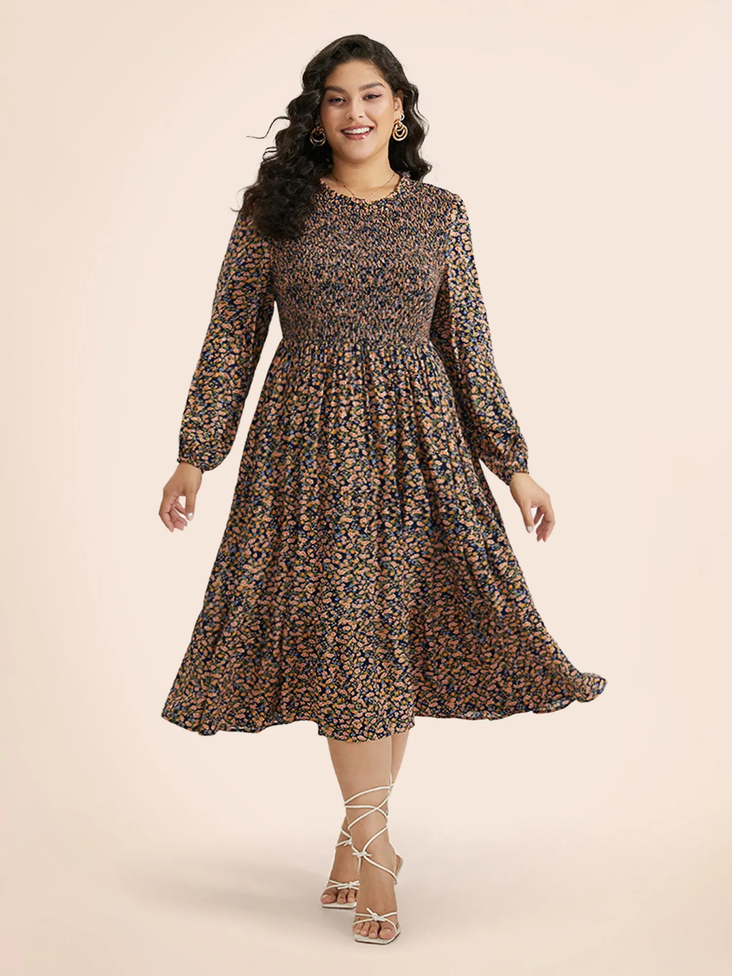 Ditsy Floral Shirred Pocket Pleated Frill Trim Dress sold by Bloomchic product image thumbnail 2